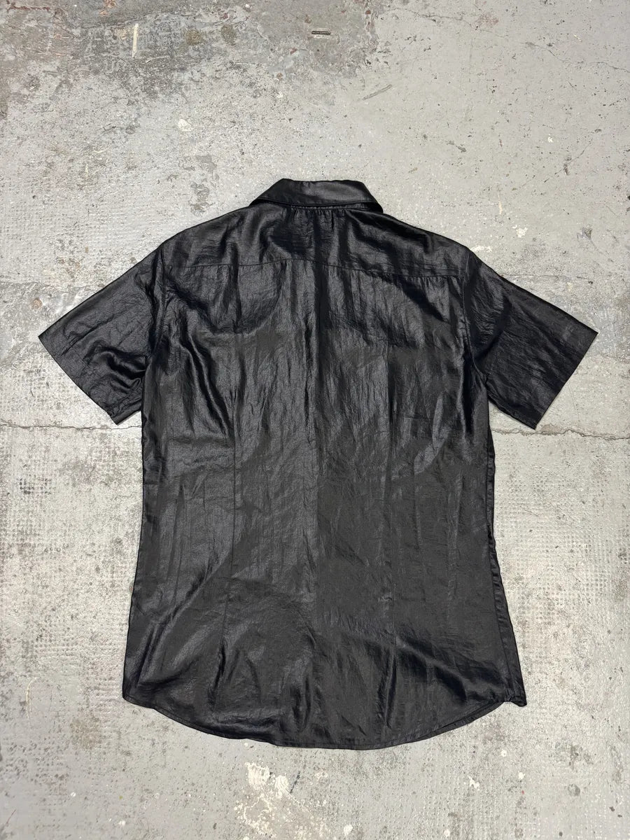 2010s Armani Black Waxed Effect Short Sleeves Shirt RgOAVKk 3