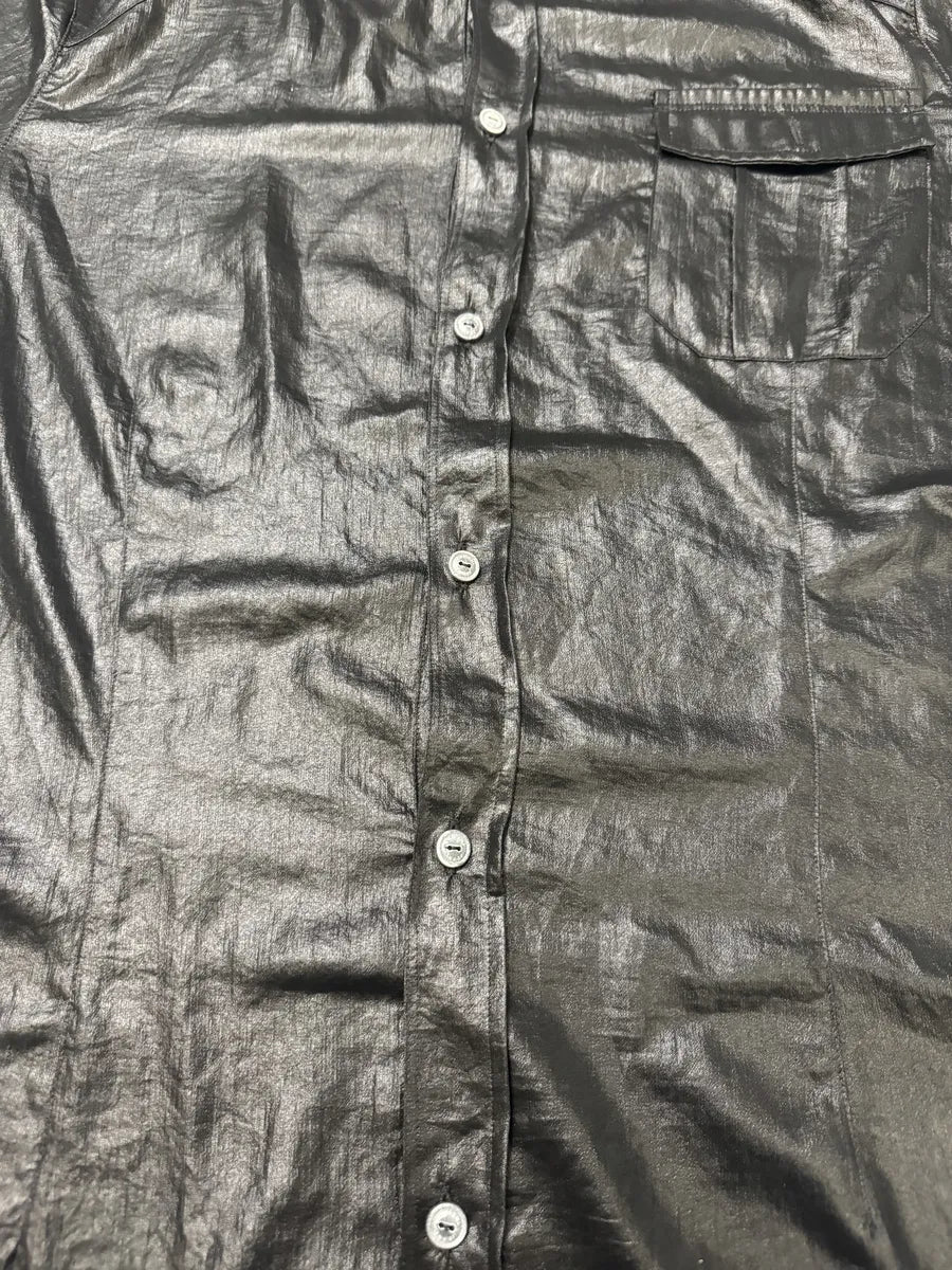 2010s Armani Black Waxed Effect Short Sleeves Shirt RgOAVKk 6