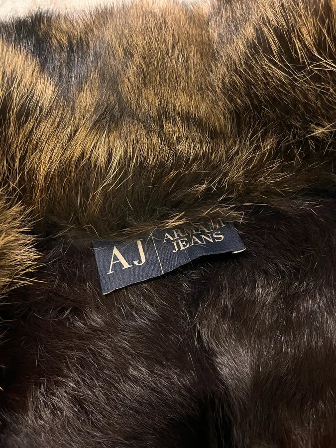 2010s Armani Fur Collar Painted  Brown Leather Jacket FYBroXb 11