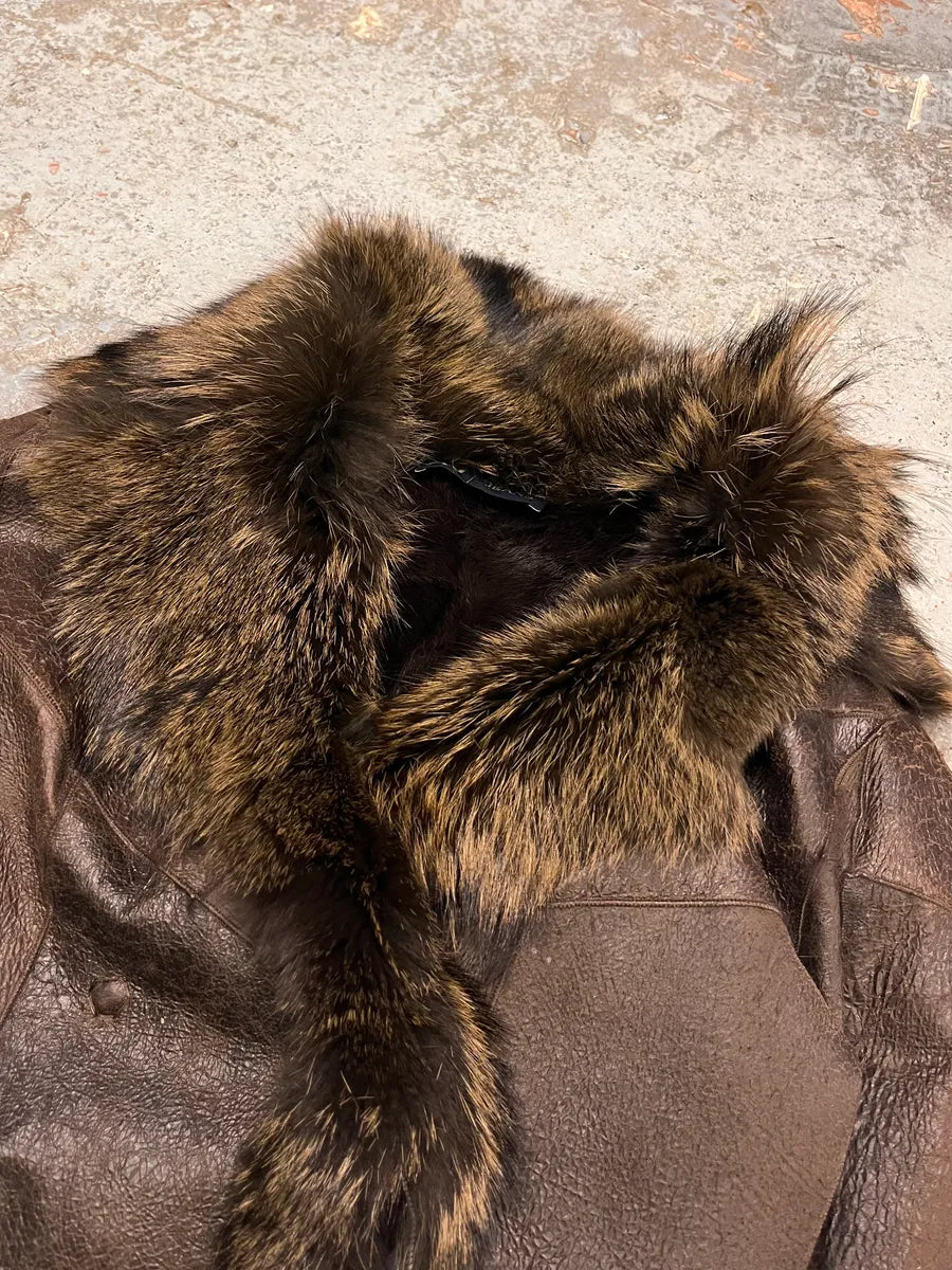 2010s Armani Fur Collar Painted  Brown Leather Jacket FYBroXb 4