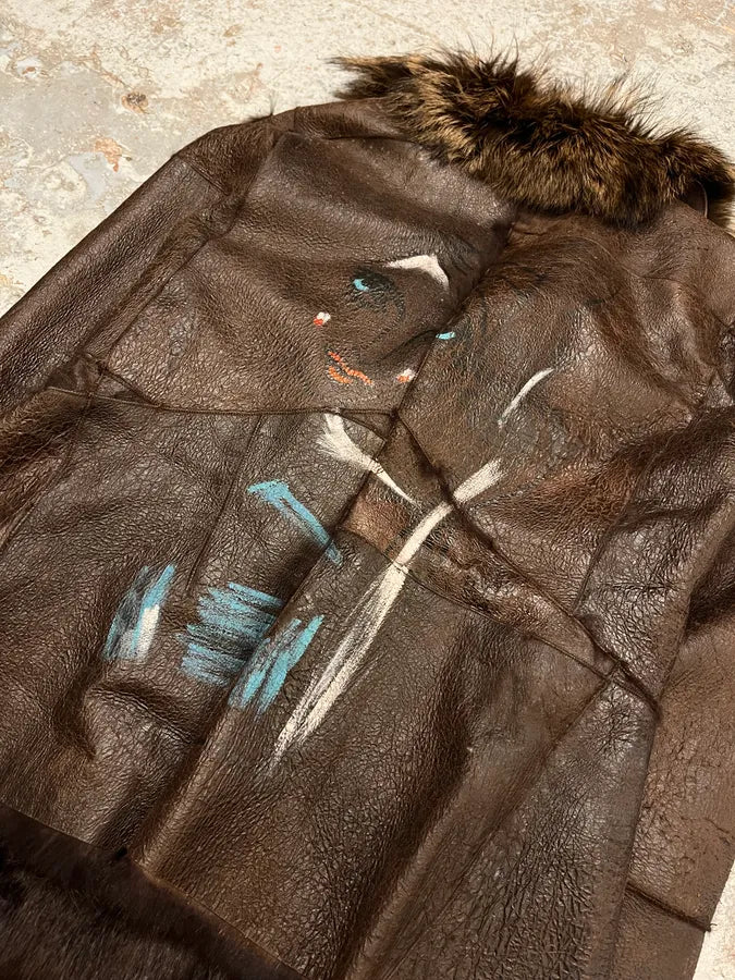 2010s Armani Fur Collar Painted  Brown Leather Jacket FYBroXb 5