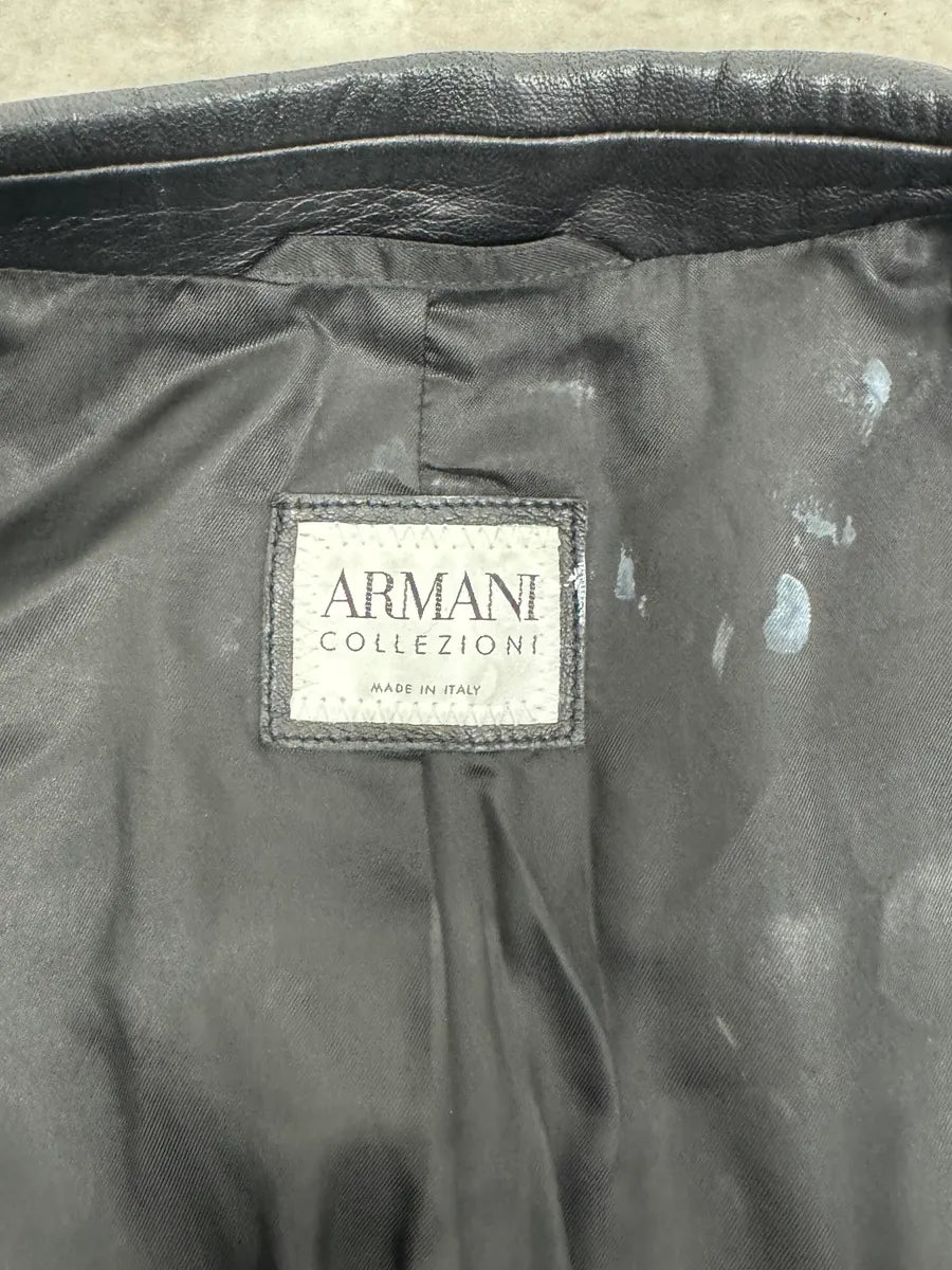 2010s Armani Leaves Embossed Black Leather Blazer Jacket SbsuHla 10