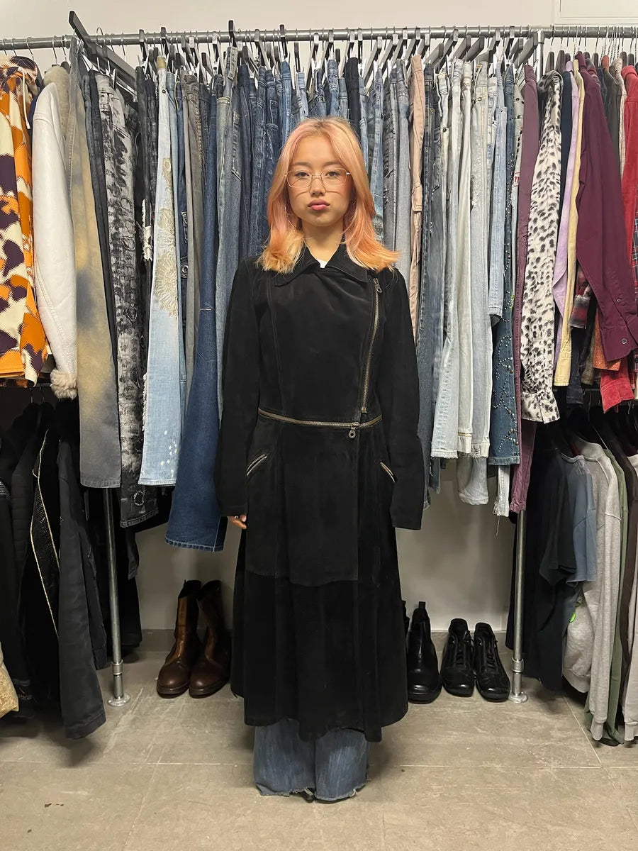 2010s Armani Multi-Zip Black Suede Leather Trench Coat ImZcvJL 3