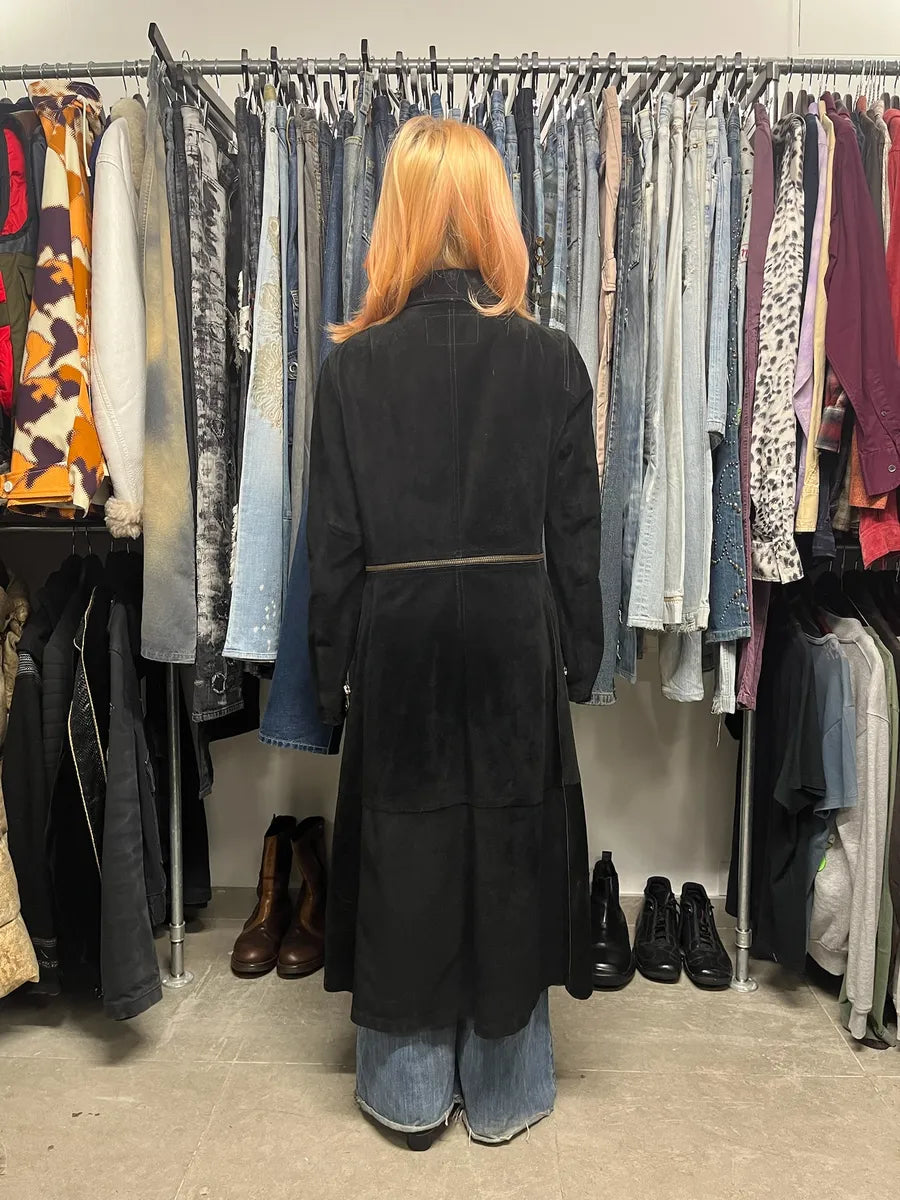 2010s Armani Multi-Zip Black Suede Leather Trench Coat ImZcvJL 4