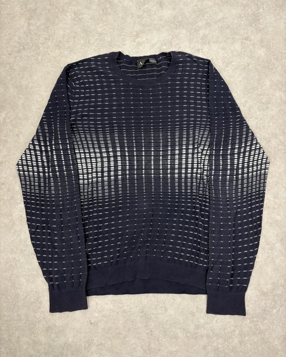 2010s Armani Navy & White Gradient Abstract Light Sweater TgRZAhX 0