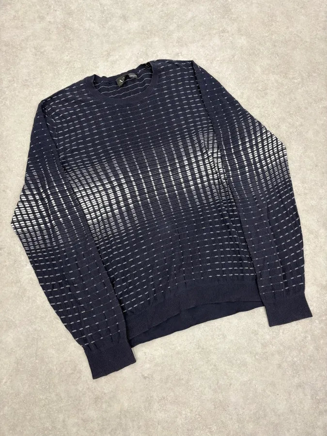 2010s Armani Navy & White Gradient Abstract Light Sweater TgRZAhX 3