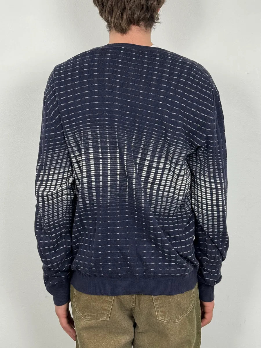 2010s Armani Navy & White Gradient Abstract Light Sweater TgRZAhX 2