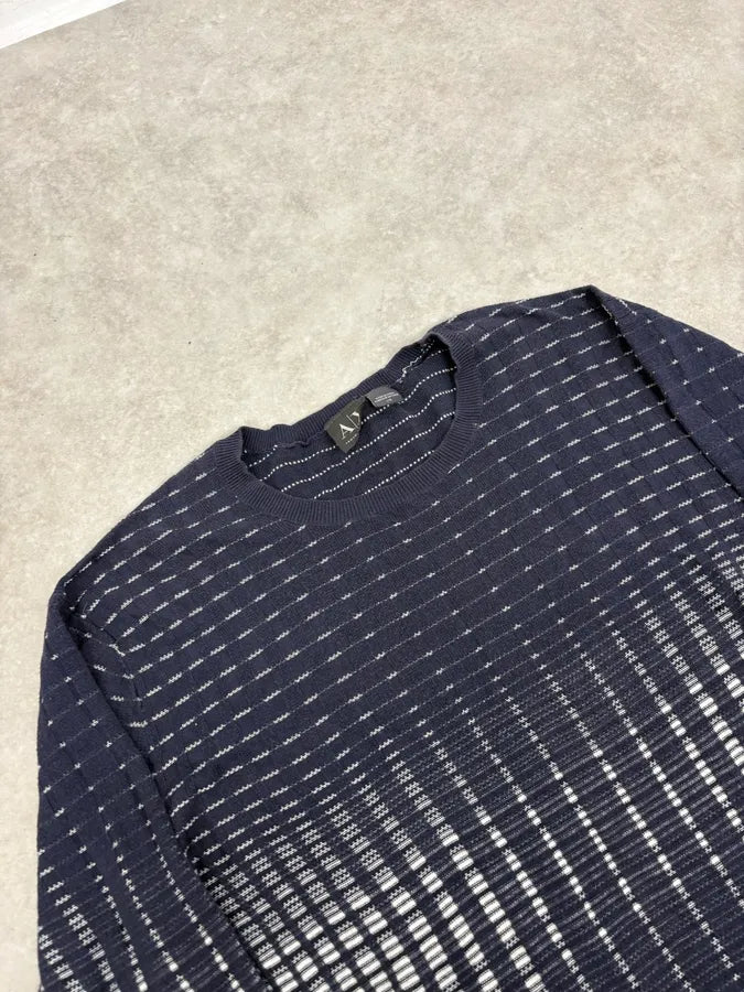 2010s Armani Navy & White Gradient Abstract Light Sweater TgRZAhX 4