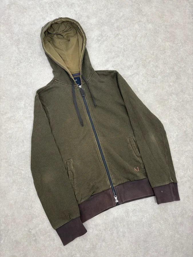 2010s Armani Olive Checkered Zip-up Hoodie tzyQJZt 3