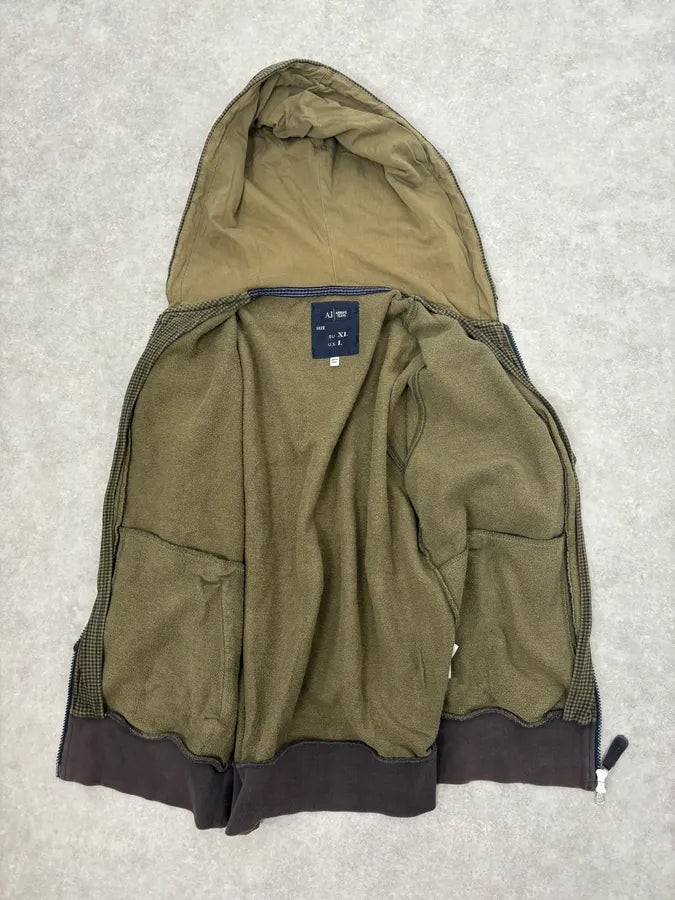 2010s Armani Olive Checkered Zip-up Hoodie tzyQJZt 6