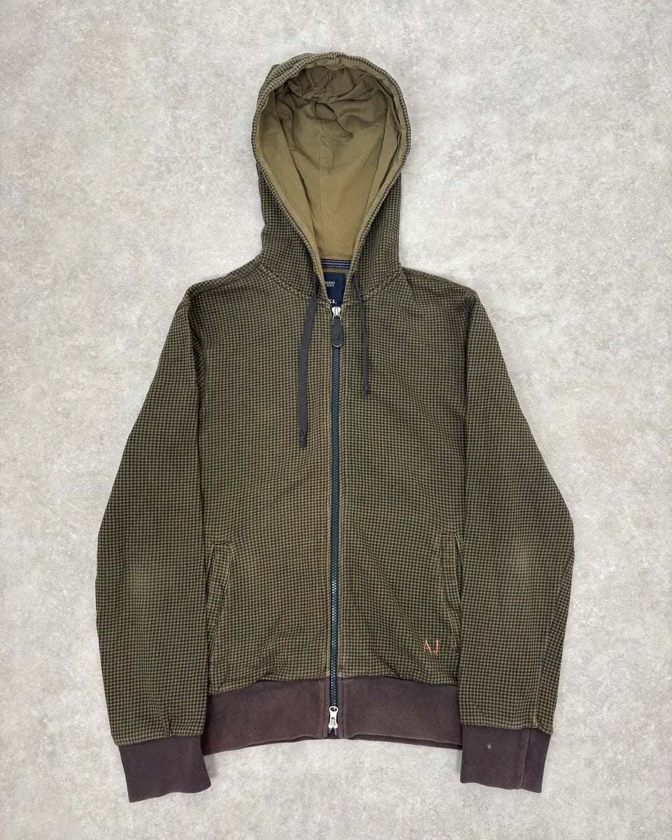 2010s Armani Olive Checkered Zip-up Hoodie tzyQJZt 0