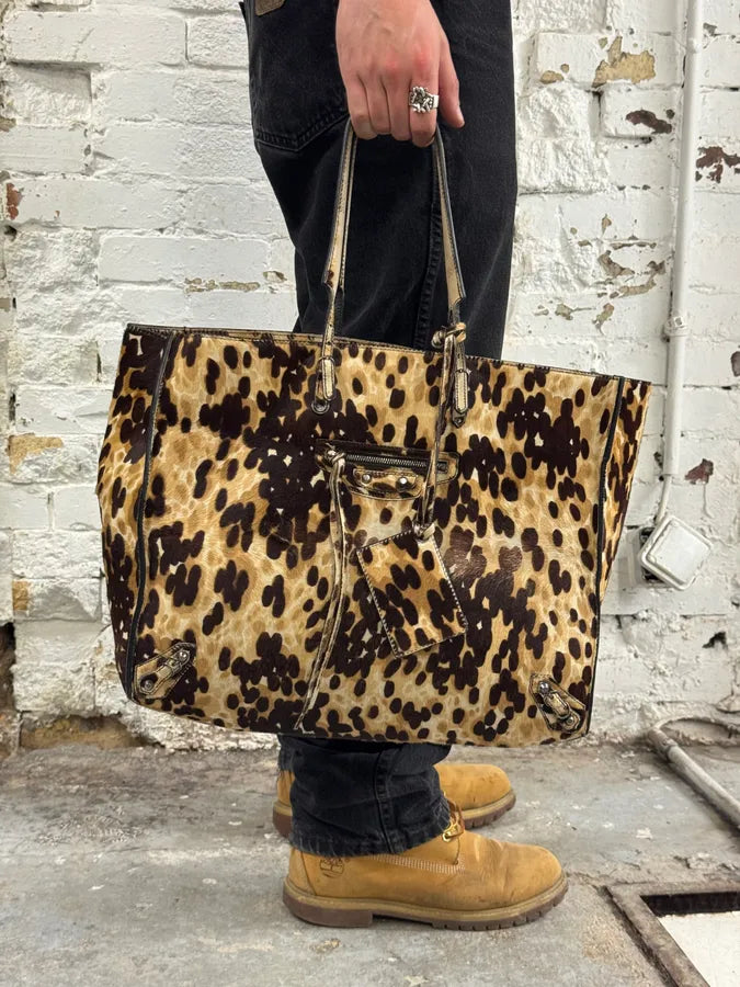 2010s Balenciaga Beige Leopard Print Pony Hair Papier Bag uXRIxED 1