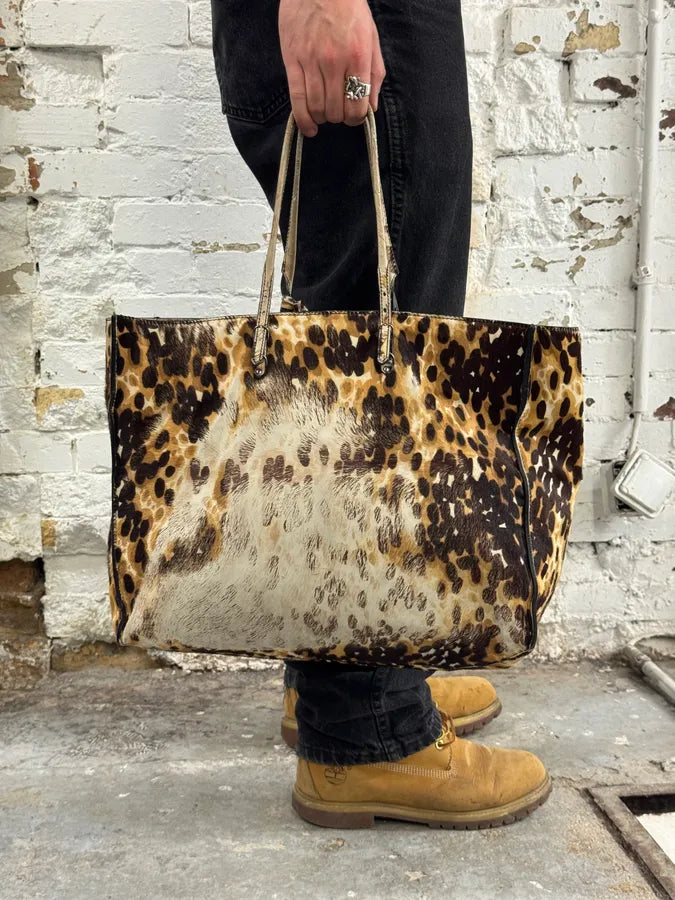2010s Balenciaga Beige Leopard Print Pony Hair Papier Bag uXRIxED 2