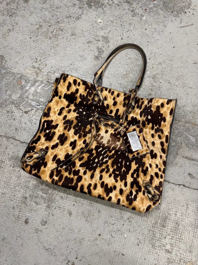 2010s Balenciaga Beige Leopard Print Pony Hair Papier Bag uXRIxED 3