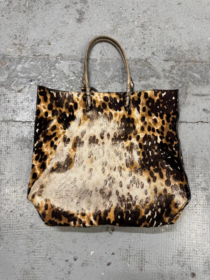 2010s Balenciaga Beige Leopard Print Pony Hair Papier Bag uXRIxED 4