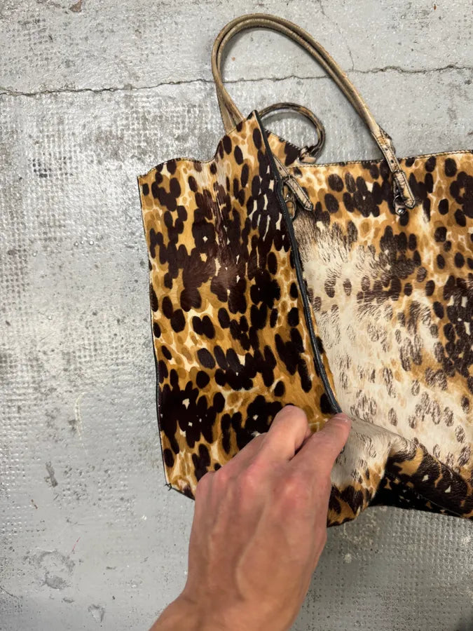 2010s Balenciaga Beige Leopard Print Pony Hair Papier Bag uXRIxED 7