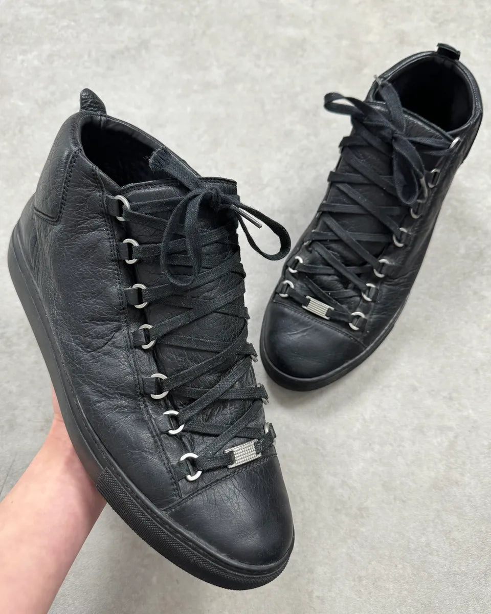 2010s Balenciaga Black Leather High-Top Arena Sneakers hiakvWn 0