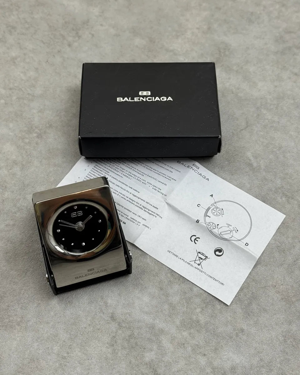 2010s Balenciaga Black Leather Travel Clock VTNXSIr 0