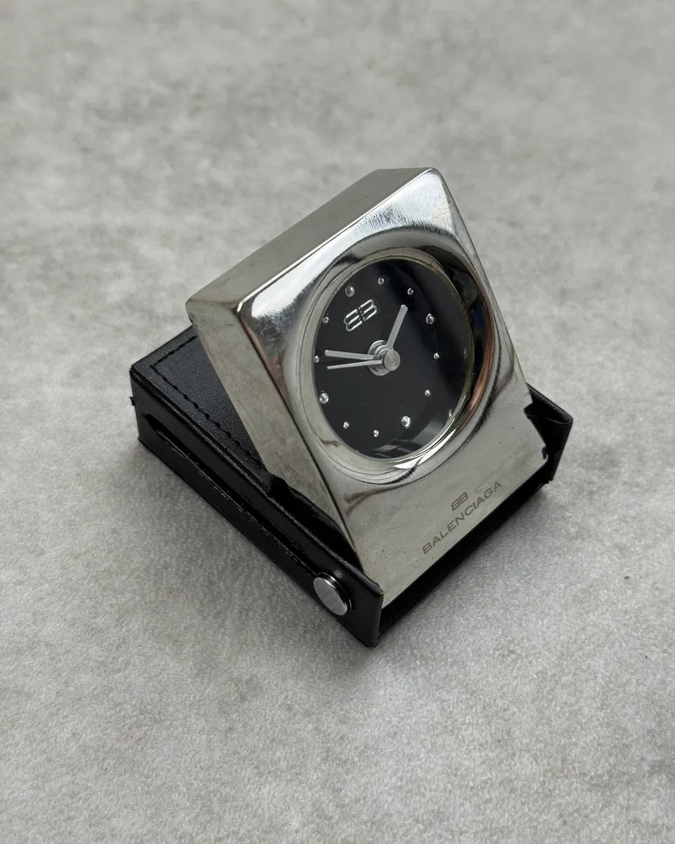 2010s Balenciaga Black Leather Travel Clock VTNXSIr 2