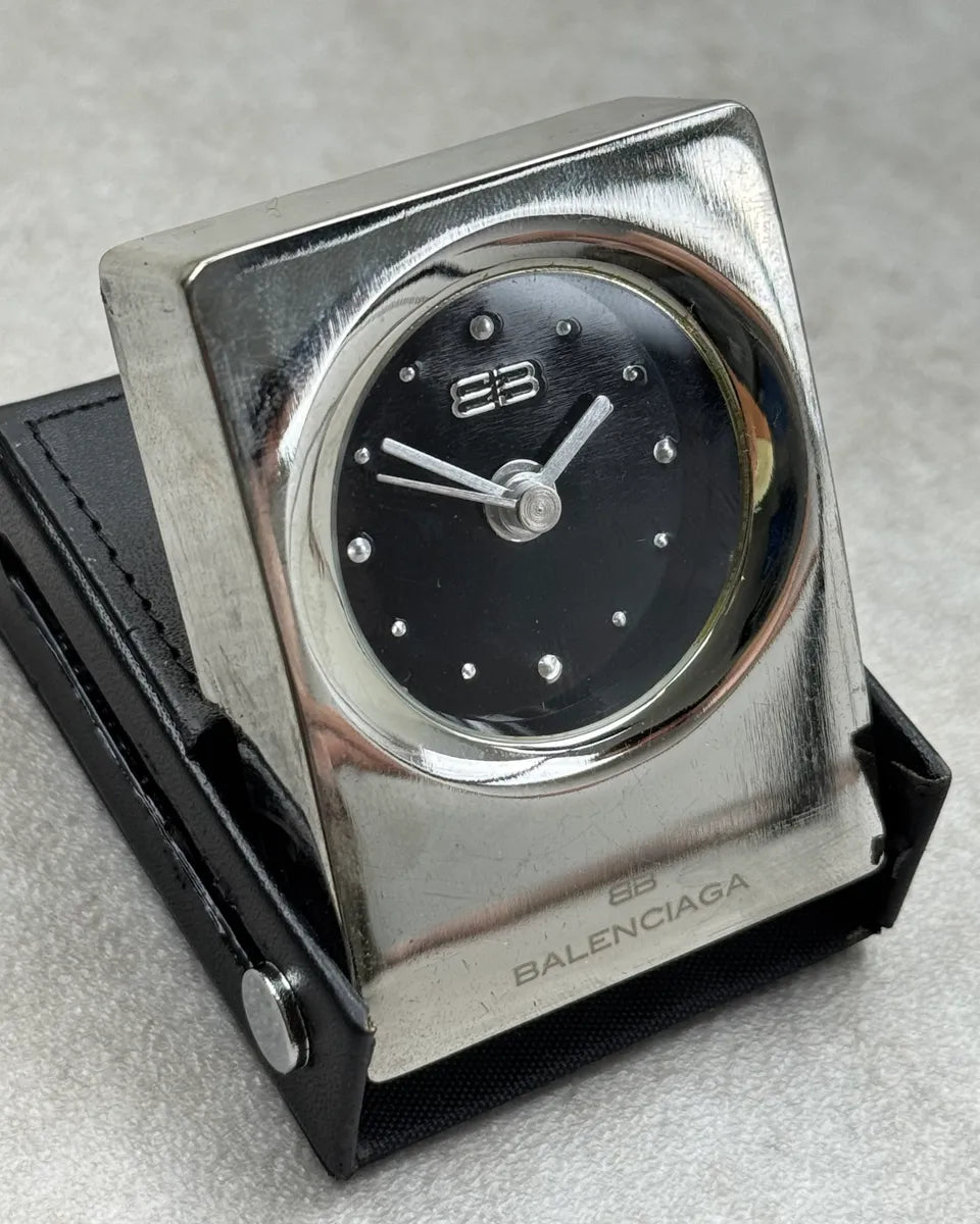 2010s Balenciaga Black Leather Travel Clock VTNXSIr 3