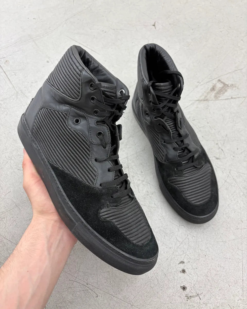 2010s Balenciaga City Black Plissed Leather High Sneakers BbTNOIt 0