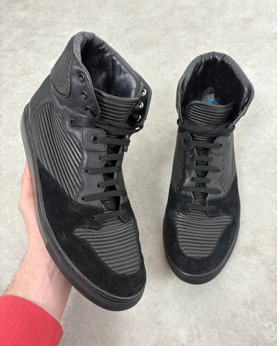 2010s Balenciaga City Black Plissed Leather High Sneakers BbTNOIt 0