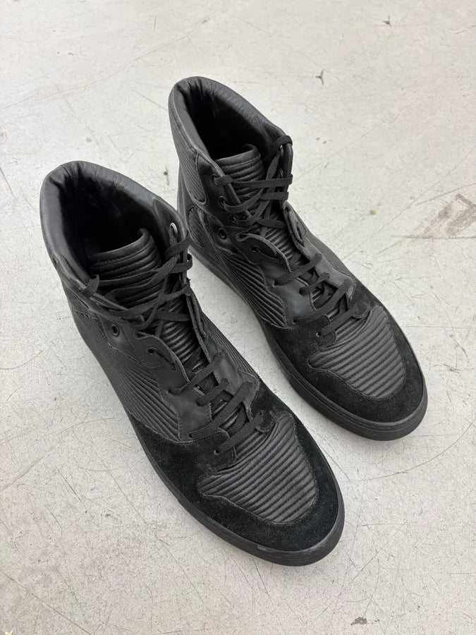 2010s Balenciaga City Black Plissed Leather High Sneakers BbTNOIt 3