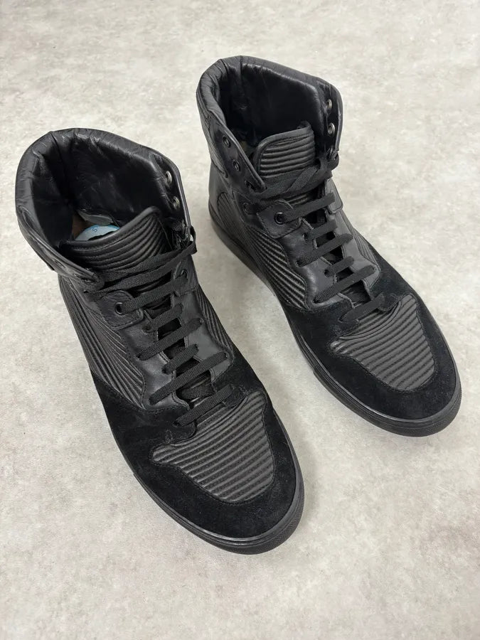 2010s Balenciaga City Black Plissed Leather High Sneakers BbTNOIt 3