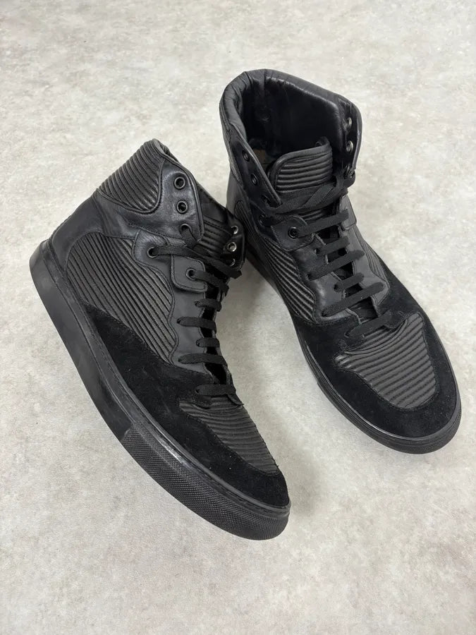 2010s Balenciaga City Black Plissed Leather High Sneakers BbTNOIt 4