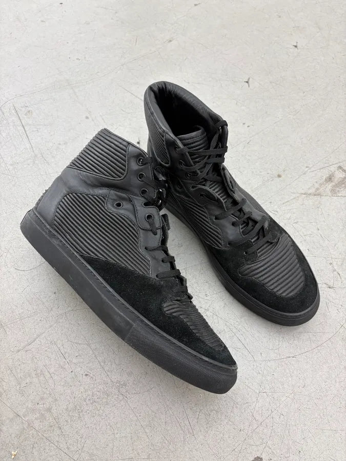 2010s Balenciaga City Black Plissed Leather High Sneakers BbTNOIt 4