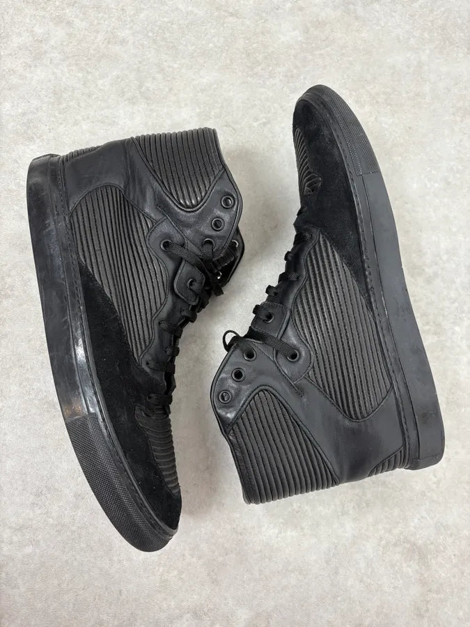 2010s Balenciaga City Black Plissed Leather High Sneakers BbTNOIt 5