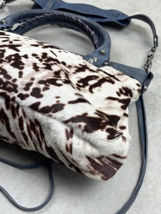 2010s Balenciaga City Cow Pony Hair Navy Leather Bag kEuneDV 13