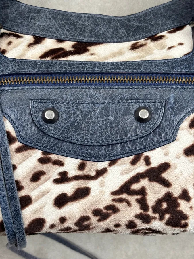 2010s Balenciaga City Cow Pony Hair Navy Leather Bag kEuneDV 7
