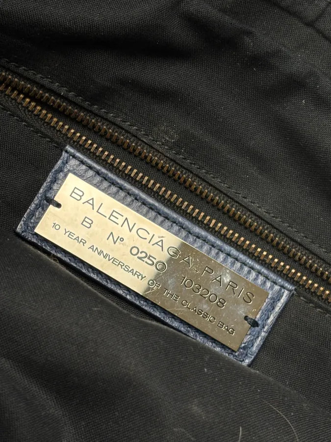 2010s Balenciaga City Cow Pony Hair Navy Leather Bag kEuneDV 18
