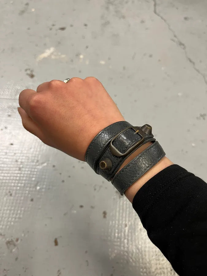 2010s Balenciaga Dark Grey Triple Buckle Leather Bracelet nhcjYmy 0