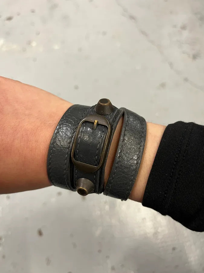 2010s Balenciaga Dark Grey Triple Buckle Leather Bracelet nhcjYmy 1