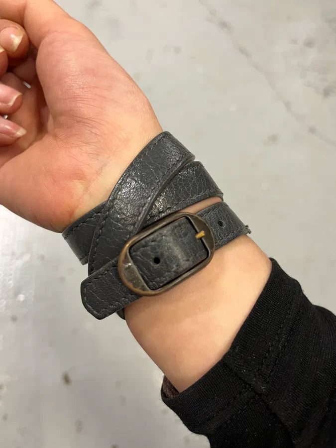 2010s Balenciaga Dark Grey Triple Buckle Leather Bracelet nhcjYmy 2
