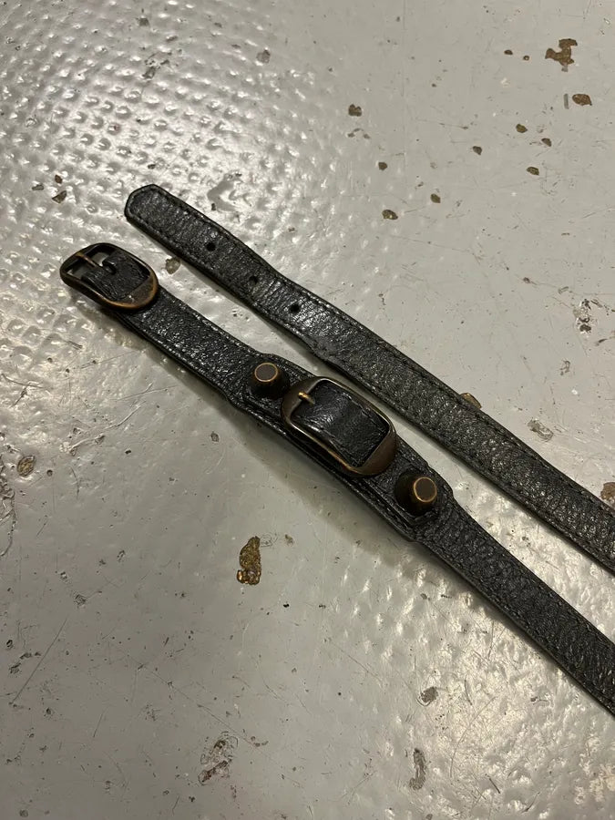 2010s Balenciaga Dark Grey Triple Buckle Leather Bracelet nhcjYmy 3