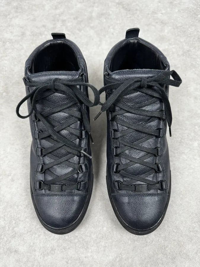 2010s Balenciaga Dark Navy Arena Grained Leather High Sneakers GDJWqCS 3