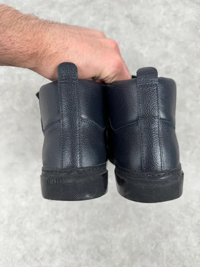 2010s Balenciaga Dark Navy Arena Grained Leather High Sneakers GDJWqCS 5
