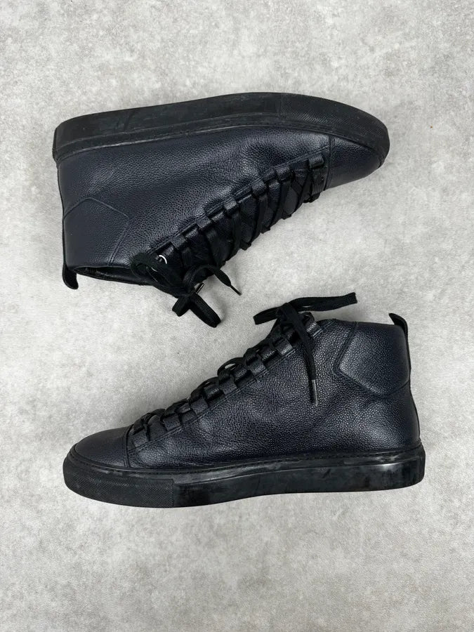 2010s Balenciaga Dark Navy Arena Grained Leather High Sneakers GDJWqCS 1