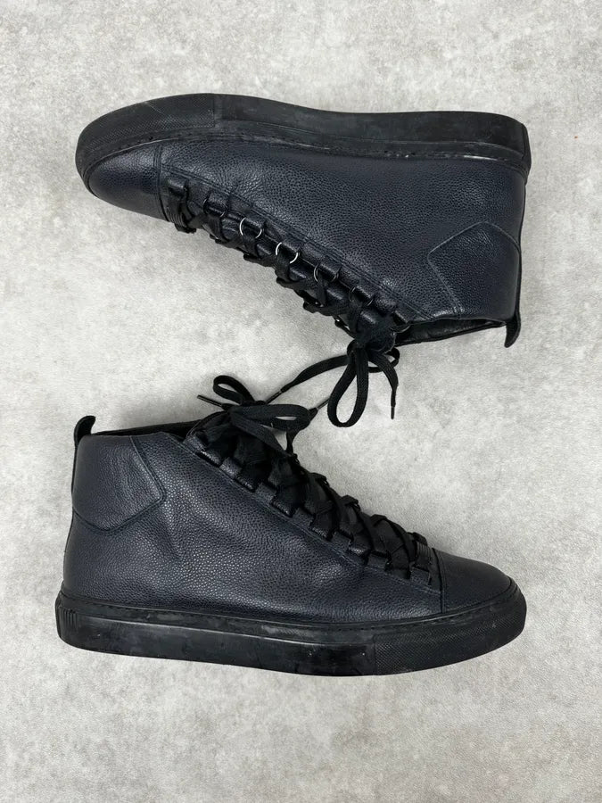 2010s Balenciaga Dark Navy Arena Grained Leather High Sneakers GDJWqCS 2