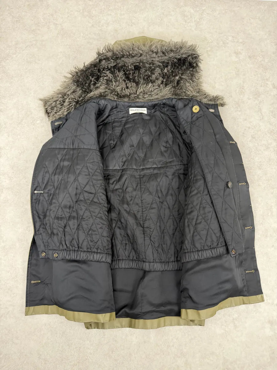 2010s Balenciaga Green Fur Hooded Parka Jacket zGUYGRh 4