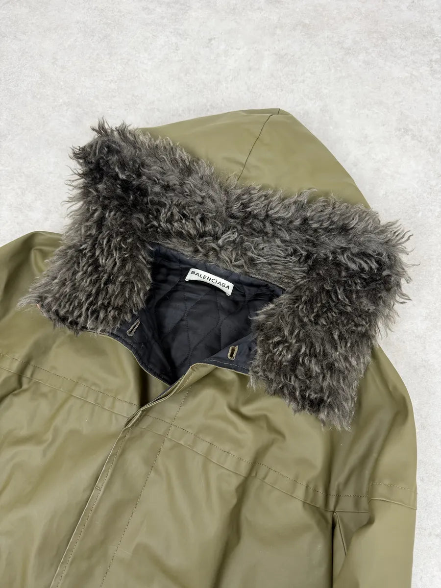 2010s Balenciaga Green Fur Hooded Parka Jacket zGUYGRh 5