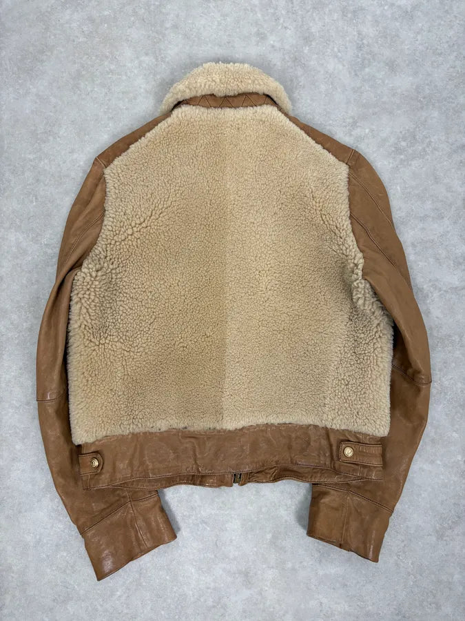 2010s Balmain Beige & Brown Shearling Biker Sample Leather Jacket vdcMWdT 5