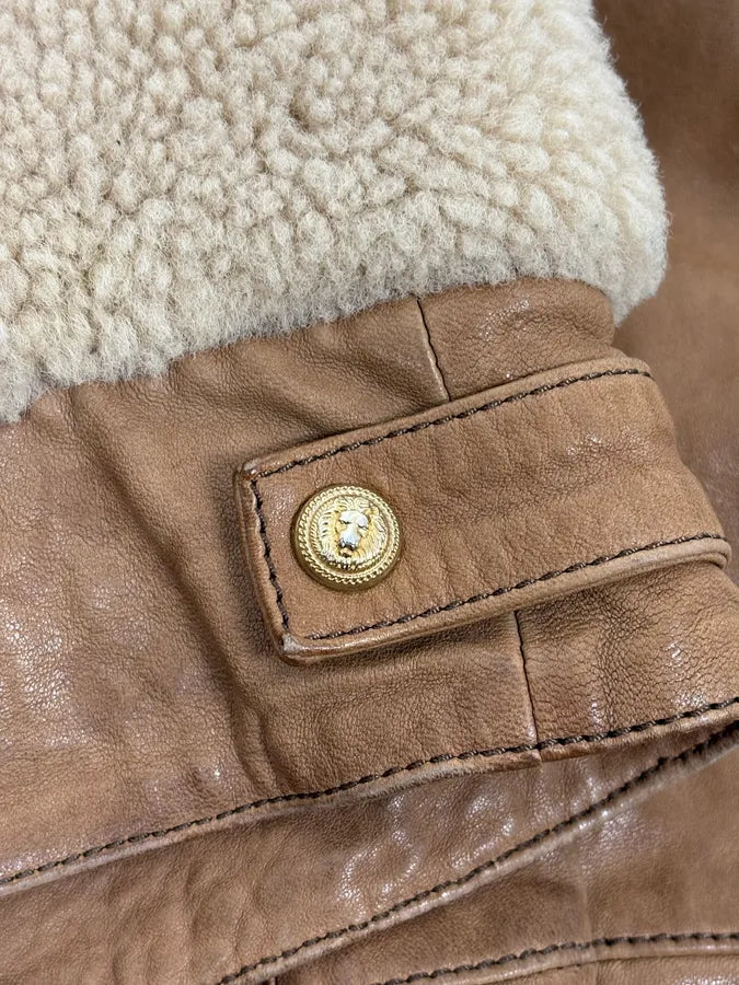 2010s Balmain Beige & Brown Shearling Biker Sample Leather Jacket vdcMWdT 8