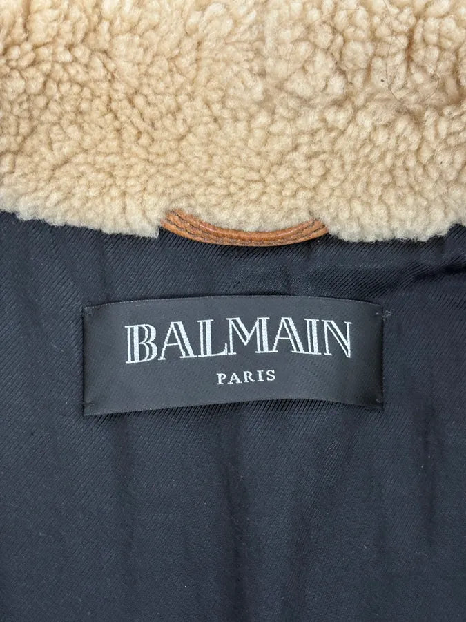 2010s Balmain Beige & Brown Shearling Biker Sample Leather Jacket vdcMWdT 11