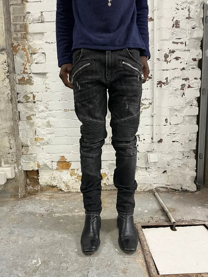 2010s Balmain Biker Black Denim Jeans fZCyAOf 0