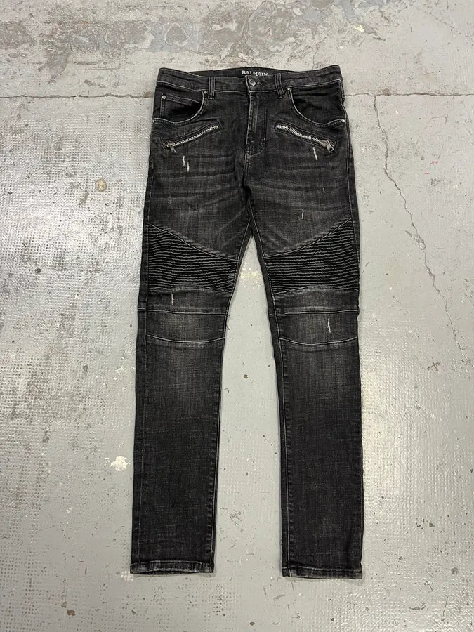 2010s Balmain Biker Black Denim Jeans fZCyAOf 1