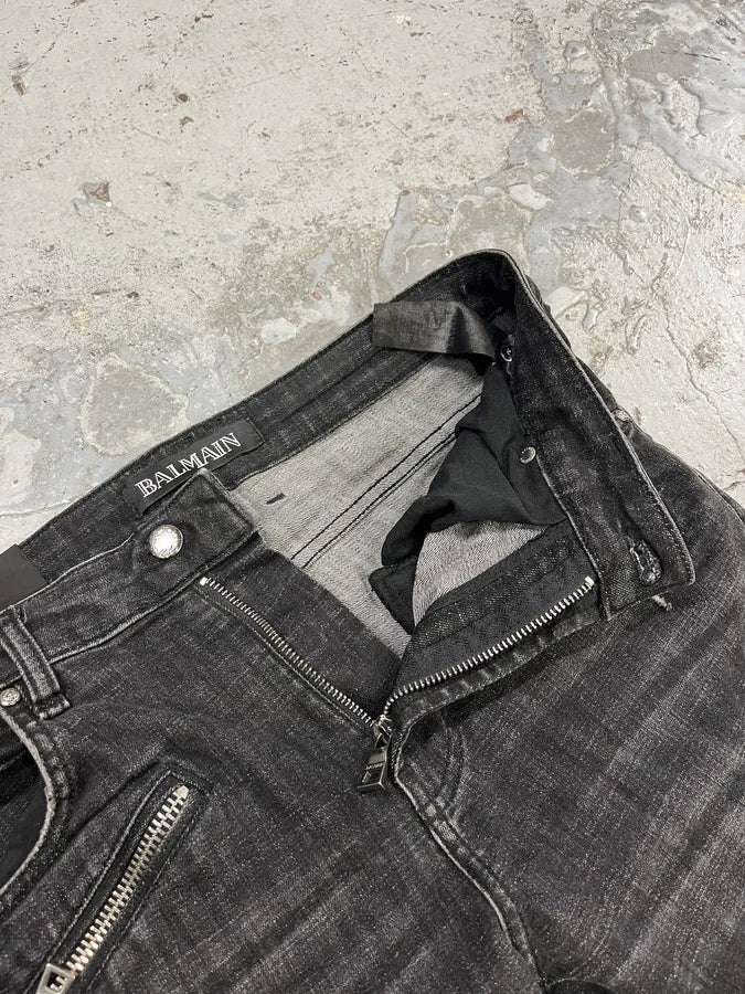 2010s Balmain Biker Black Denim Jeans fZCyAOf 10